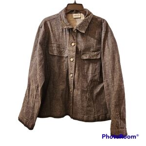 Chico's Denim Charcoal Color Embroidered Women's Jacket Chico's Size 3 EUC